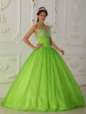 A-line Spring Green Tulle Quinceanera Dress By Designer