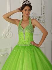 A-line Spring Green Tulle Quinceanera Dress By Designer