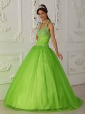 A-line Spring Green Tulle Quinceanera Dress By Designer