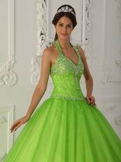 A-line Spring Green Tulle Quinceanera Dress By Designer