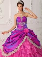 Layers Skirt Fuchsia Quinceanera Dress With Lace Decorate