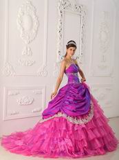 Layers Skirt Fuchsia Quinceanera Dress With Lace Decorate