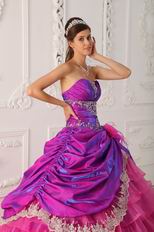 Layers Skirt Fuchsia Quinceanera Dress With Lace Decorate