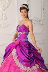 Layers Skirt Fuchsia Quinceanera Dress With Lace Decorate