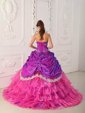 Layers Skirt Fuchsia Quinceanera Dress With Lace Decorate