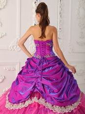 Layers Skirt Fuchsia Quinceanera Dress With Lace Decorate