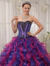 Blue Violet And Fuchsia Contrast Color Skirt Quinceanera Dress