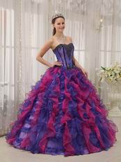 Blue Violet And Fuchsia Contrast Color Skirt Quinceanera Dress