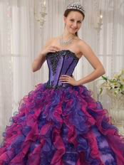 Blue Violet And Fuchsia Contrast Color Skirt Quinceanera Dress