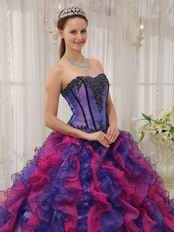 Blue Violet And Fuchsia Contrast Color Skirt Quinceanera Dress