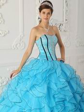 Sweetheart Ruffled Skirt Young Girls Aqua Quinceanera Gown