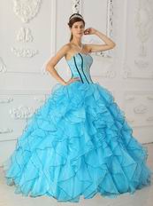 Sweetheart Ruffled Skirt Young Girls Aqua Quinceanera Gown