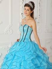 Sweetheart Ruffled Skirt Young Girls Aqua Quinceanera Gown