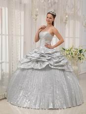Adult Ceremony Corset Flaring Silver Dress to Quinceanera Party