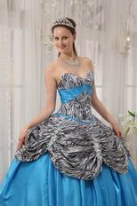 Printed Zebra Fabric 16 Years Old Girls Blue Quinceanera Dress