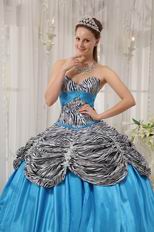 Printed Zebra Fabric 16 Years Old Girls Blue Quinceanera Dress