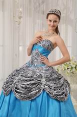 Printed Zebra Fabric 16 Years Old Girls Blue Quinceanera Dress