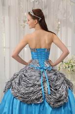 Printed Zebra Fabric 16 Years Old Girls Blue Quinceanera Dress