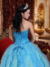 Strapless Aqua Puffy Skirt Top Winter Quinceanera Dress