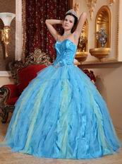 Strapless Aqua Puffy Skirt Top Winter Quinceanera Dress