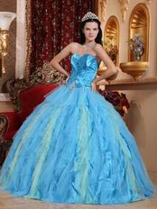 Strapless Aqua Puffy Skirt Top Winter Quinceanera Dress