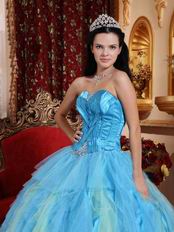 Strapless Aqua Puffy Skirt Top Winter Quinceanera Dress