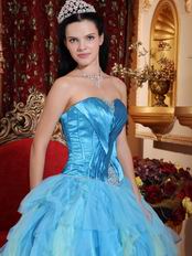 Strapless Aqua Puffy Skirt Top Winter Quinceanera Dress