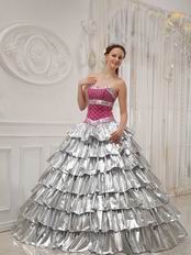 Flaring Layers Cascade Trimed Skirt Silver Quinceanera Dress