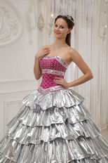 Flaring Layers Cascade Trimed Skirt Silver Quinceanera Dress