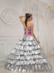 Flaring Layers Cascade Trimed Skirt Silver Quinceanera Dress
