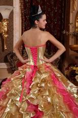 Corset Back Ruffled Skirt Golden Quinceanera Military Dress