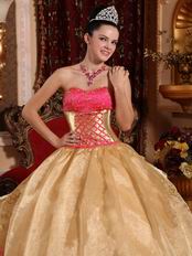 Corset Back Ruffled Skirt Golden Quinceanera Military Dress