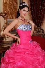 Hot Pink Strapless 2014 Girl Quinceanera Dress With Embroidery