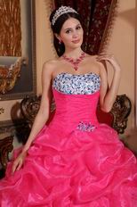 Hot Pink Strapless 2014 Girl Quinceanera Dress With Embroidery