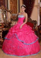 Hot Pink Strapless 2014 Girl Quinceanera Dress With Embroidery