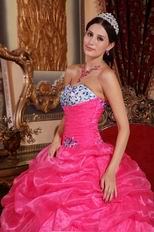 Hot Pink Strapless 2014 Girl Quinceanera Dress With Embroidery