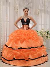 Strapless Orange Organza Quinceanera Dress With Black Bordure