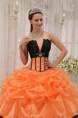 Strapless Orange Organza Quinceanera Dress With Black Bordure