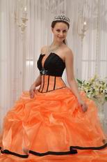 Strapless Orange Organza Quinceanera Dress With Black Bordure