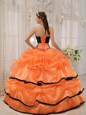 Strapless Orange Organza Quinceanera Dress With Black Bordure