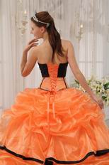 Strapless Orange Organza Quinceanera Dress With Black Bordure