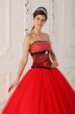 Beaded Zebra Decorate Beautiful Quinceanera Dress Scarlet