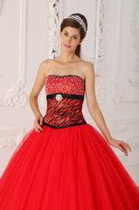 Beaded Zebra Decorate Beautiful Quinceanera Dress Scarlet