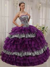 Purple And Zebra Fabric Layers Cascade Skirt Quinceanera Dress