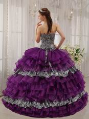 Purple And Zebra Fabric Layers Cascade Skirt Quinceanera Dress