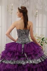 Purple And Zebra Fabric Layers Cascade Skirt Quinceanera Dress