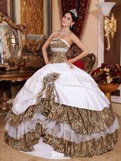 Sexy Strapless Leopard Printed Fabric Girls In Quinceanera Dress