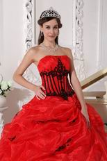 Scarlet Sweetheart Quinceanera Dress With Black Embroidery