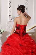 Scarlet Sweetheart Quinceanera Dress With Black Embroidery