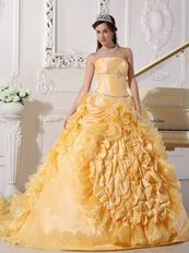 Strapless Chapel Train Daffodil Quinceanera Party Outfits